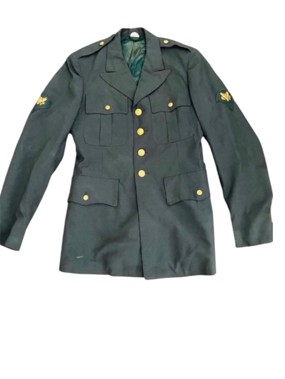 Vintage Military Coat US Army Green 38L Uniform Button-up Jacket Suit Mens